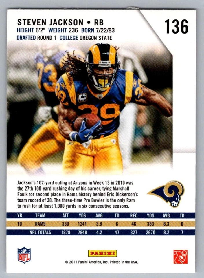 2011 Panini Rookies & Stars Steven Jackson St. Louis Rams #136 - Image 2 of 2