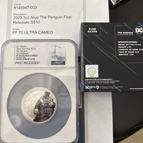 Ngc Dc Comics The Penguin 2023 1st Rel.  3 Oz 999 Silv. PF70 UC Only 14 Ngc