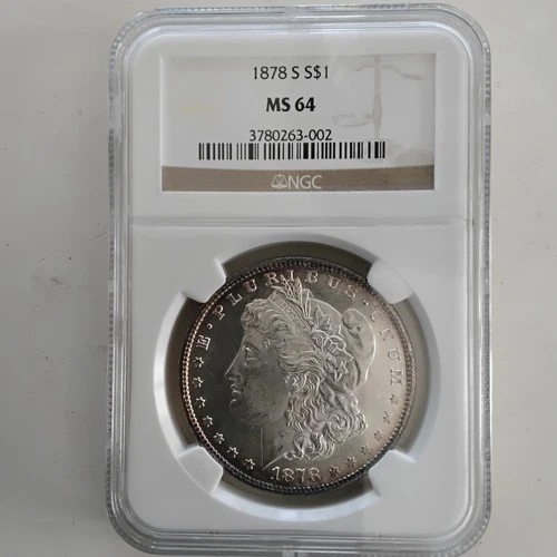 1878 Morgan Silver Dollar $1 Uncirculated San Francisco Mint NGC MS 64 0.9 Fine