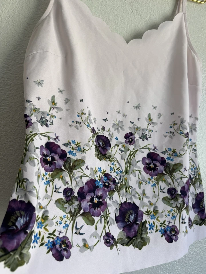 Camiseta sin mangas Ted Baker romántica floral boho vieira cuello en V cami femenina Y2k Top S Foto 2 de 4
