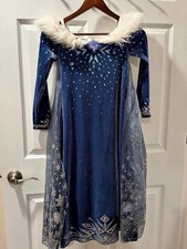 Disney Store Elsa Winter Gown Costume for Kids Girls 7/8 Blue  White Dress