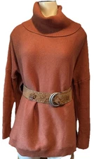 Anrabess Size M Cinnamon Oversized Cowl Neck Long Batwing Sleeve Sweater