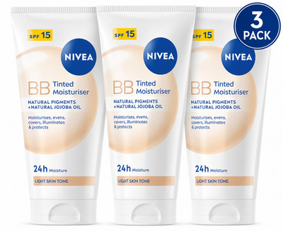 3 x NIVEA BB Tinted Moisturiser LSF 15 Light Skin Tone 24h Moisturising 50ml