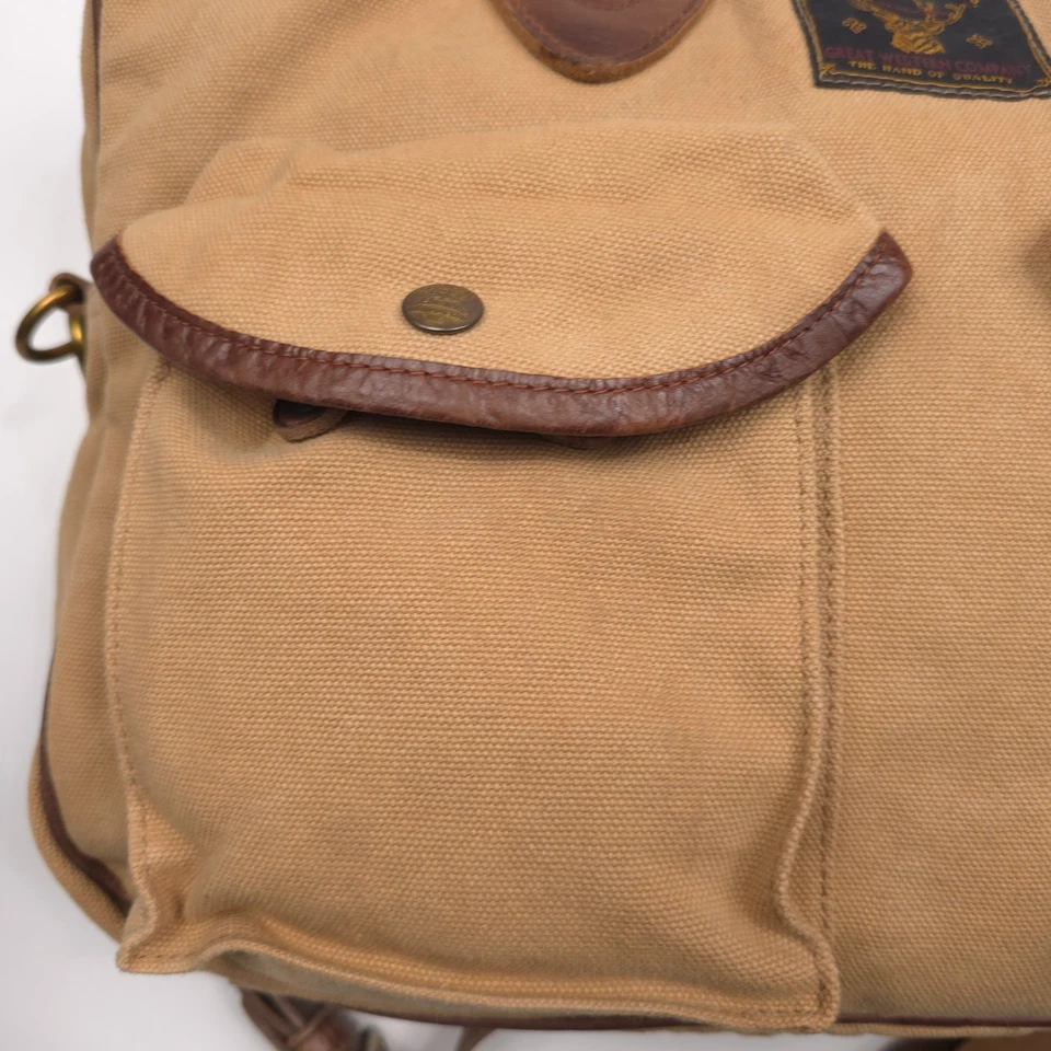 RRL двойной RL мужской желтовато-коричневый и коричневый кожаный отделки холст портфель - Изображение 4 из 4