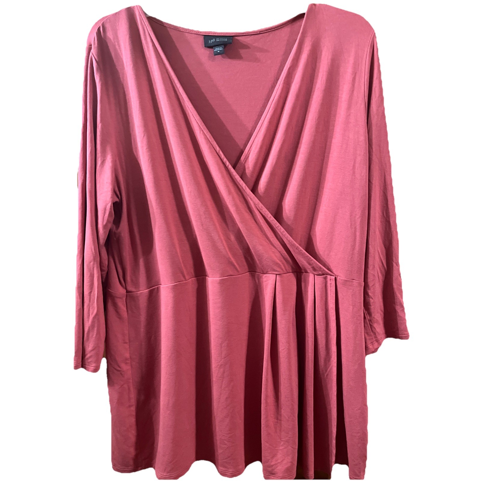 J. Jill Wearever Collection Crossover Pleated Overlay Tunic Shirt Size M Coral