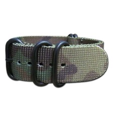 Ballistic Nylon Watch Band  5-Ring  Camouflage  PVD Black Hardware