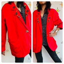 Vintage 80s Cherry Red Christmas Holiday Party Blazer - Glam Bedazzled - XL