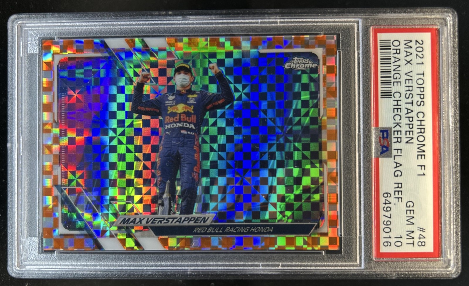 2021 Topps Chrome F1 Max Verstappen Orange Checker Refractor Portrait /25 PSA 10