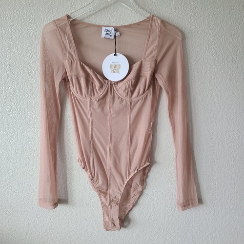 Princess Polly Leonie BODYSUIT Beige Size 4 NWT New Sheer Milkmaid Retro Y2K 90s - Picture 2 of 8