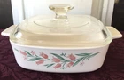Vintage Corning Ware A-1-B Rosemarie Pink Tulip 1 L Casserole Dish w/ Pyrex Lid
