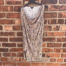 Vintage Miss Sixty Y2K Mini Dress Cowl Neck Pink Beige rhinestone Allover print