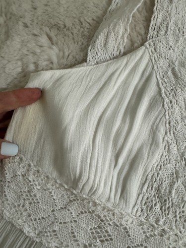 Maxi Vestido Vintage Magic Rayón Blanco Crochet Hippie Boho Hada Niveles M - Imagen 6 de 9