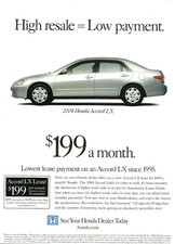 2004 Honda Accord LX Lease Payment Silver 4-door vintage Print AD Advertisement