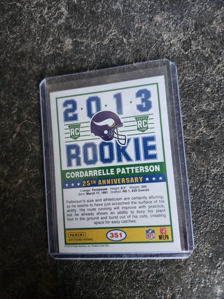 2013 Panini Score 25th Anniversary Rookie Cordarrelle Patterson Card# 351 - Image 2 of 2