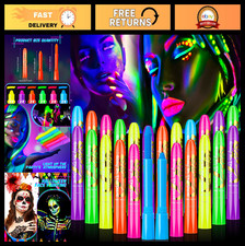 24 Pcs Neon Glow Face Paint Crayons - UV Light Body Makeup Kit for Halloween  P