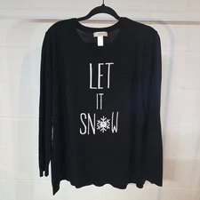 CJ Banks Womens Black Let It Snow Snowflake Sweater Pullover 2X Soft Cozy Winter