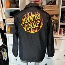 Thrasher Santa Cruz Flames Jacket Black L Quilted Lined Windbreaker Mens