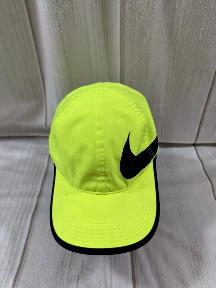 Nike DRI-FIT Featherlight Cap Hat Unisex Adult Neon Yellow Swoosh Graphic adjust - Image 2 of 4