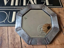 old antique vintage arts and crafts plannished pewter bevelled edge Mirror 