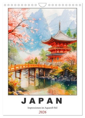 Japan. Impressionen im Aquarell-Stil (Wandkalender 2026 DIN A4 hoch), CALVENDO M