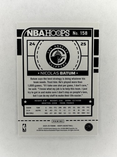 2024-25 Panini NBA Hoops Nicolas Batum #158 Red Parallel 47/75 - Clippers - Imagen 2 de 2
