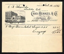 Pueblo, CO Chas. Henkel & Co. Grocers 1894 Billhead Sugar Building Vignette