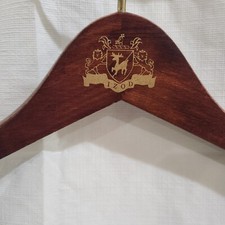 VTG IZOD Wood CLOTHES SUIT HANGER ADVERTISING DEER LIONS SHIELD LOGO 17"