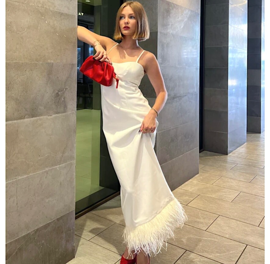 NWT LIKELY Kalani Column Midi Dress Gown Sz 4 Ostrich Feathers Prom Bridal  White | eBay