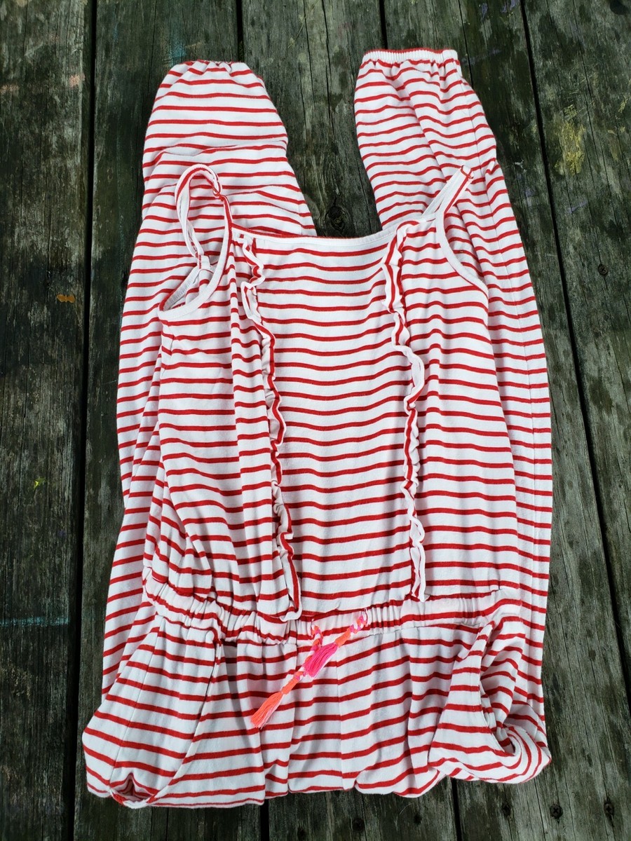Mini Boden Girls Red White Striped Jumpsuit Pantsuit Size 11