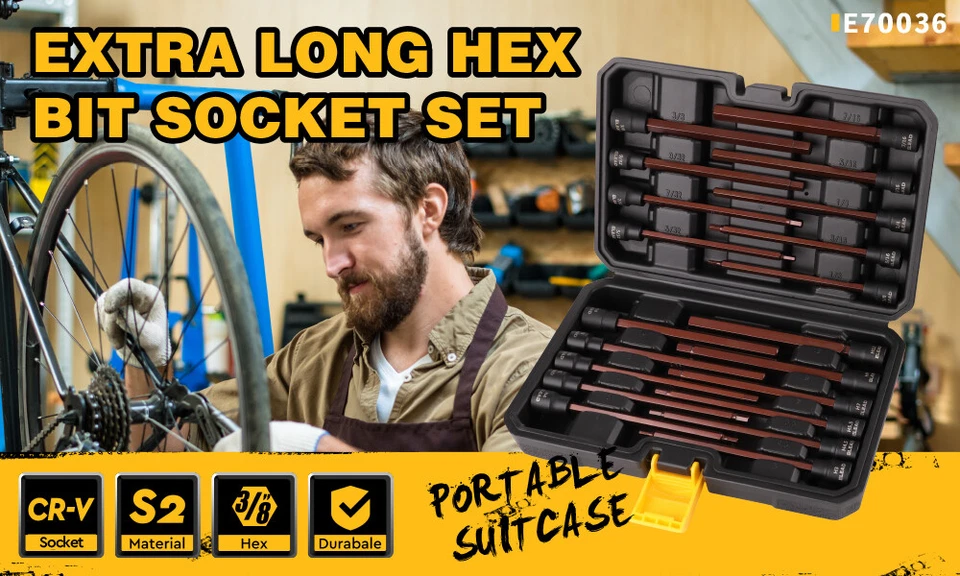 20PC Extra-Long Allen Hex Bit Socket Set 3/8" Drive SAE & Metric Impact  Ratchet - Image 2 of 4