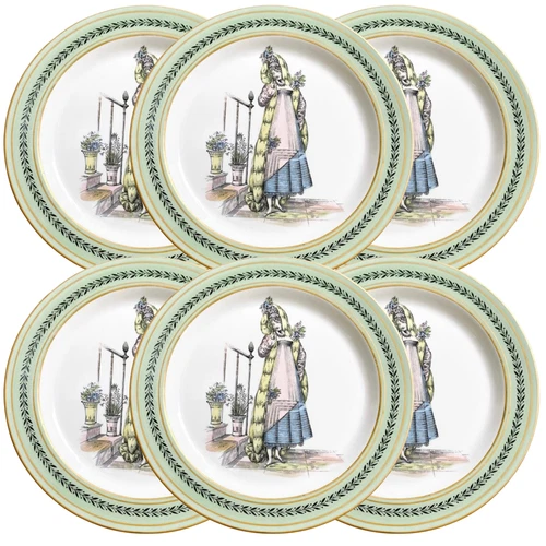 Vintage Mottahedeh Faience Plates 9.75" Set of 6 Italian Creil Decorative Plates
