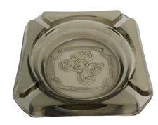 Small Cigarette Ashtray 3.5" Square Smoky Gray Glass 4 Slots Initials BC