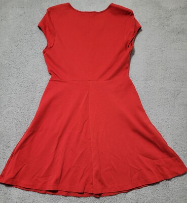 new york and company cotton dress New York & Company Short Sleeve Red Brown Cotton Dress Side Pockets Medium