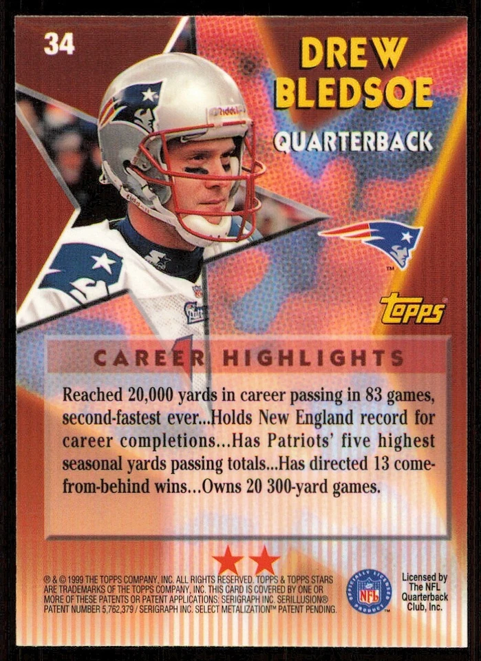 1999 Topps Stars Two Star #34 Drew Bledsoe - Image 2 of 2