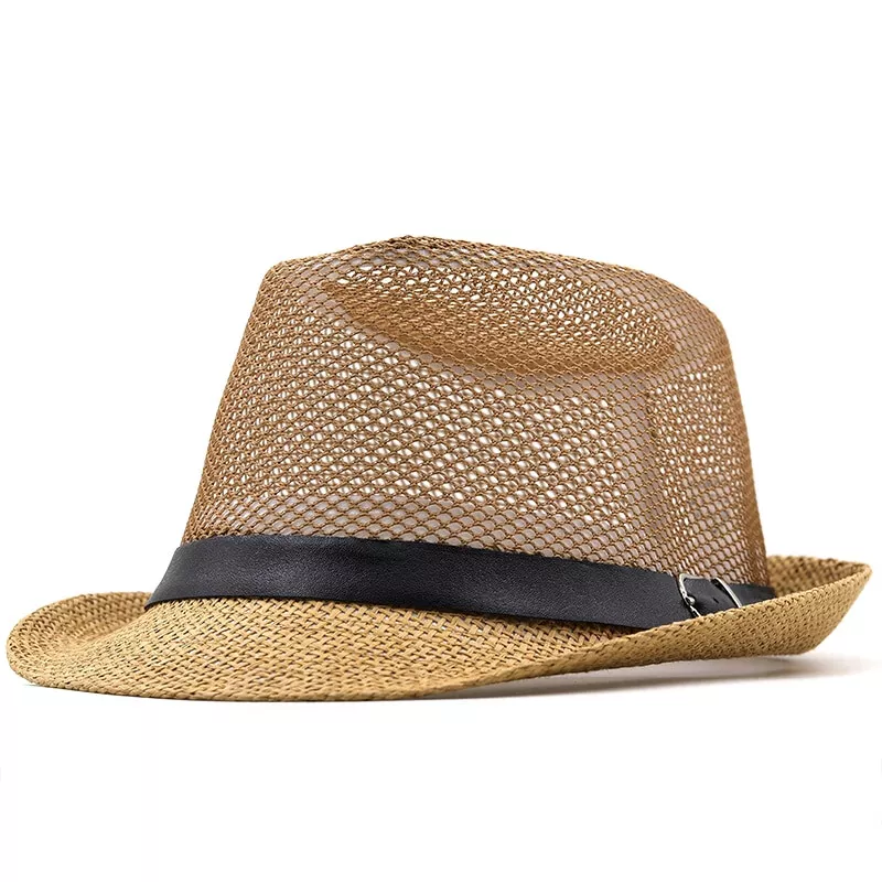 Men Summer Straw Fedora Hat Trilby Cuban Sun Cap Panama Short Brim