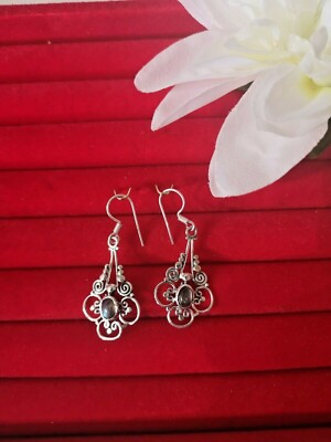 STERLING SILBER 925 OHRHÄNGER MIT MALACHIT STEIN E6-10,