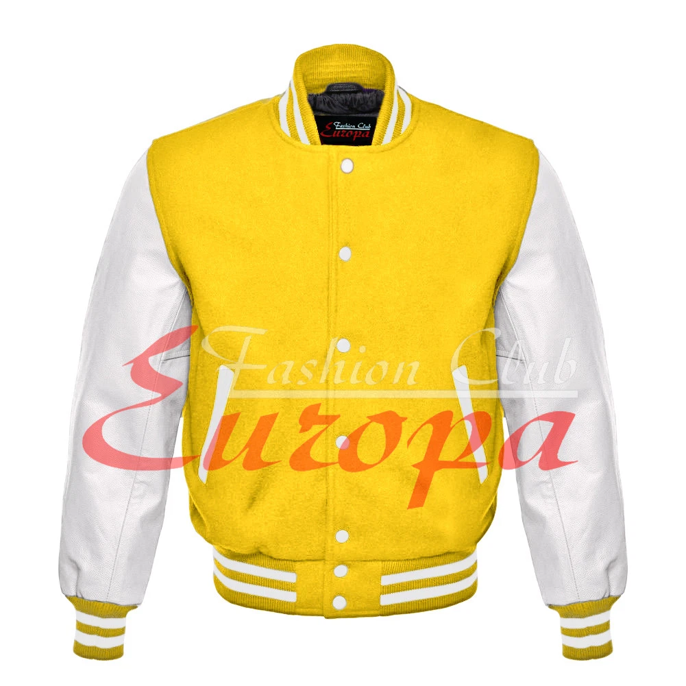 College University Letterman Varsity Wool Jacket with White Real Leather Sleeves