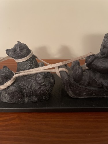 Handcarved Canada Inuit Eskimo & Dog Sled - A Wolf Original Sculptures - Picture 8 of 17