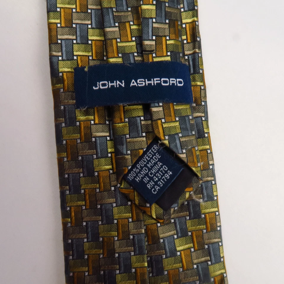 Corbata de cuello John Ashford azul marrón patrón tejido canasta para hombre 59x3 moderna silenciada Foto 3 de 4