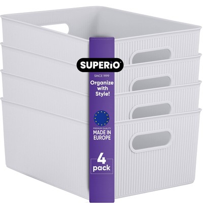 Superio Ribbed Collection - Decorative Plastic Open Home Storage Bins Organiz...