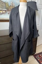 Elizabeth Susann Coat Jacket Sz Osm 100% Linen Kimono Black Sewn By Samar Usa