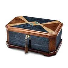 Sapeli & Blue Cats Eye Veneer High Gloss Locking Memorial Keepsake Box