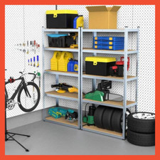 Scaffale in Metallo e Legno Scaffalatura Metallica Zincato 5 Ripiani per Negozio