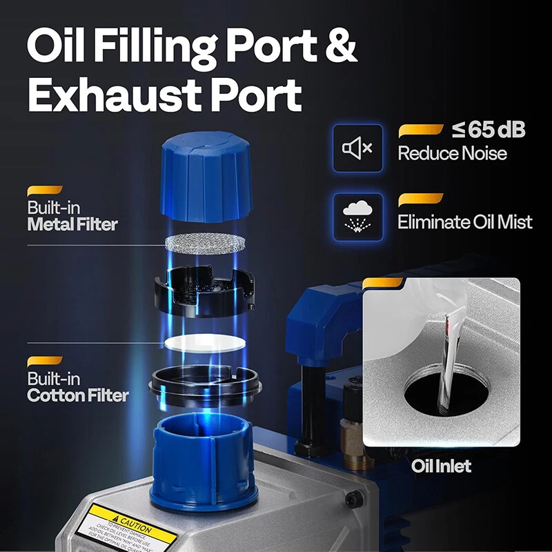 Bomba de vacío de aire de 2 etapas 1/2 HP 5CFM R32 R1234yf R454B R134a Foto 4 de 4