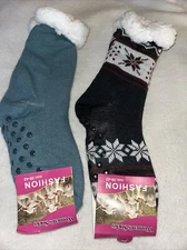 Ladies Fluffy Sherpa Thermal Winter Socks Non Slip Size 8-10 Shoe 2 Pair