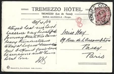 France 1913 postcard canc. TPO ''COLICO COMO '' to Paris