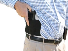 Side Draw Belly Band Gun Holster w/ Dual Magazine Pouch. Left or Right Hand Draw