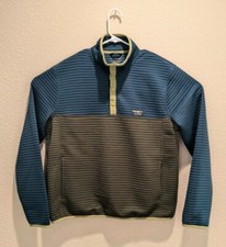 L.L. Bean Sweatshirt Mens 1/4 Snap Colorblock Green Blue Fitted Mock Neck L Reg