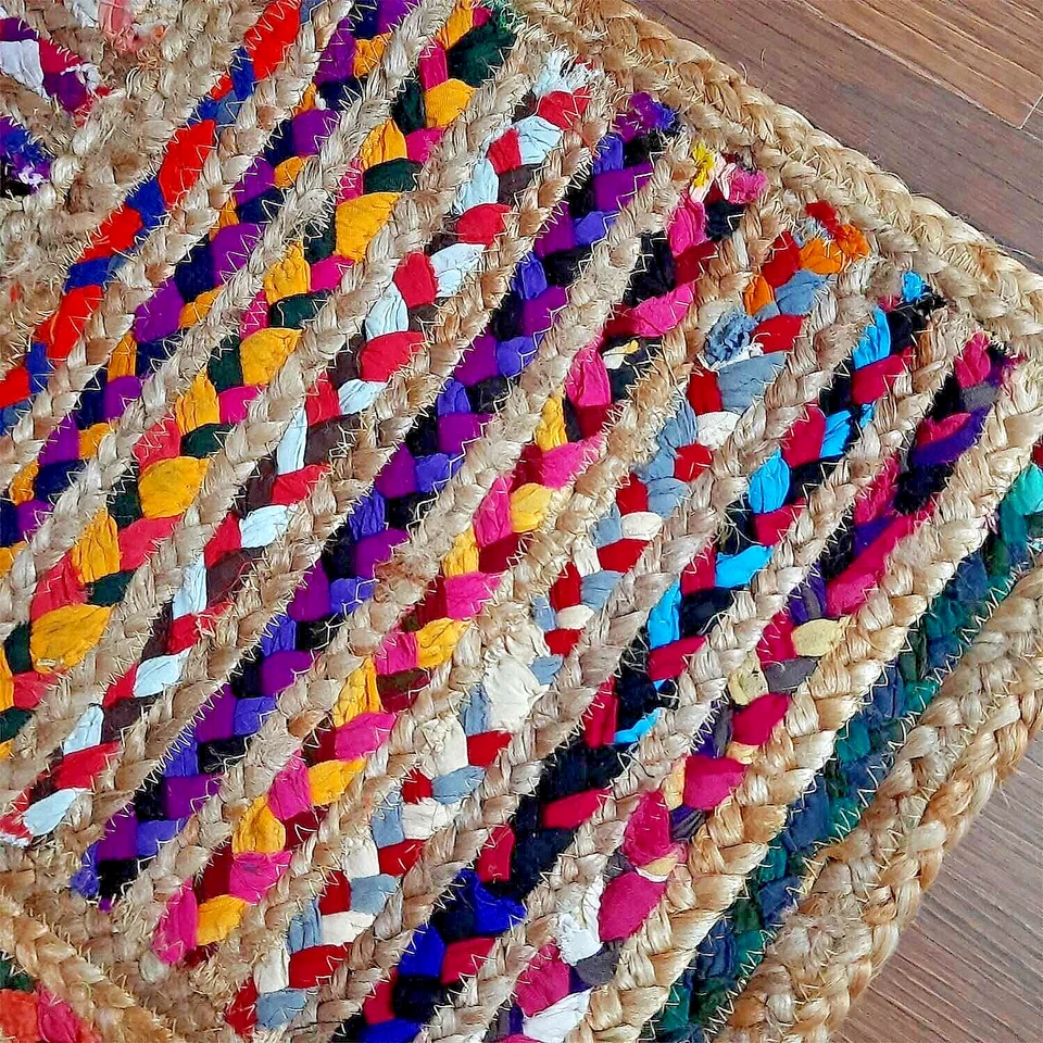 Tapete trançado de juta e chindi mistura tecido patchwork aparência tapete de área moderno nos EUA - Imagem 4 de 4