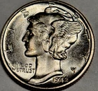 * 1942 *SUPERB GEM BU  SILVER MERCURY DIME * FRESH FROM ESTATE